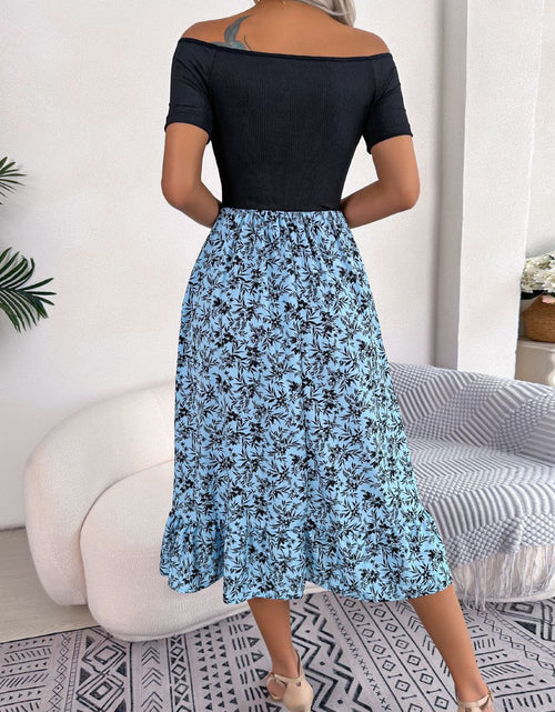 Load image into Gallery viewer, Printed Off-Shoulder Ruffle Hem Dress

