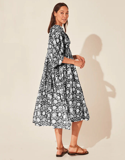 Load image into Gallery viewer, Floral Tie Neck Lantern Sleeve Dress
