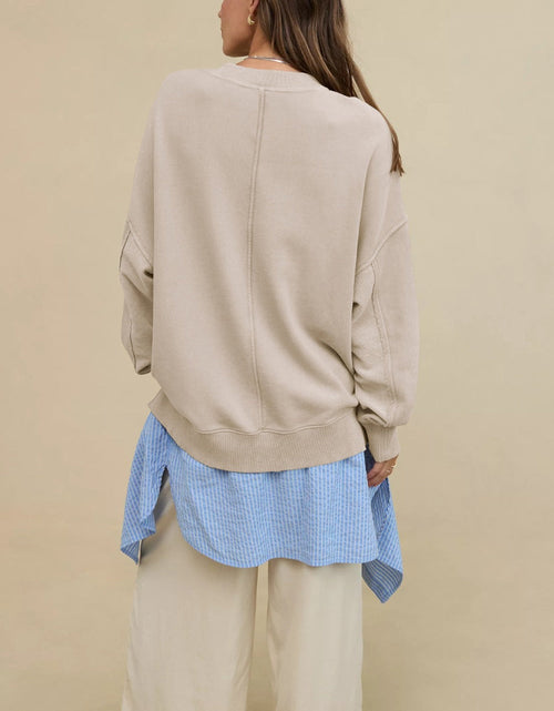Load image into Gallery viewer, Side Slit Round Neck Long Sleeve Sweatshirt
