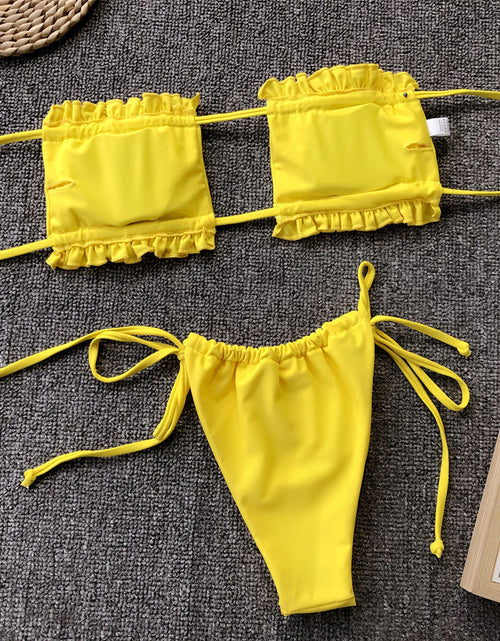 Load image into Gallery viewer, Frill Trim Ruched Bikini Set
