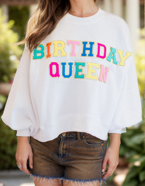 Load image into Gallery viewer, BIRTHDAY QUEEN Sequin Round Neck Long Sleeve Sweatshirt

