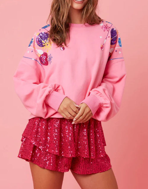 Load image into Gallery viewer, Sequin Round Neck Dropped Shoulder Sweatshirt

