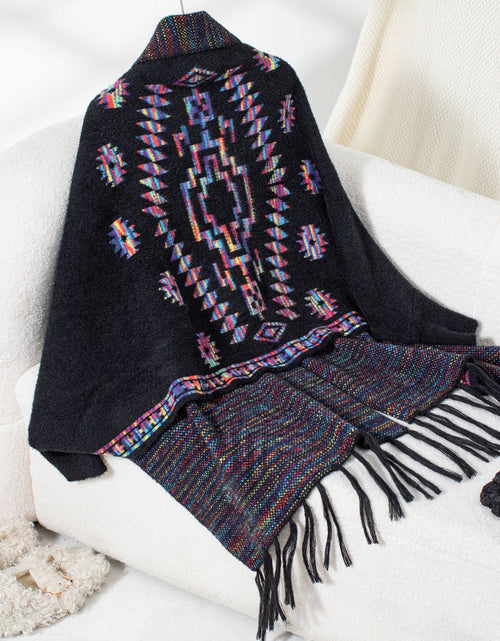 Load image into Gallery viewer, Fringe Geometric Open Front Long Sleeve Cape
