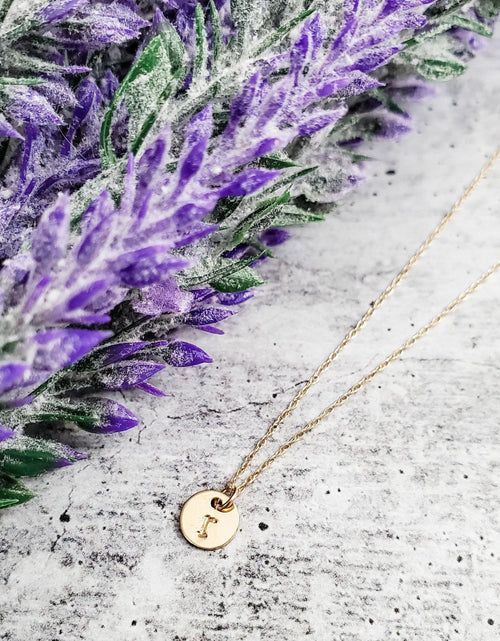 Load image into Gallery viewer, 14k Gold Dainty Initial Disc Necklace by Salt and Sparkle
