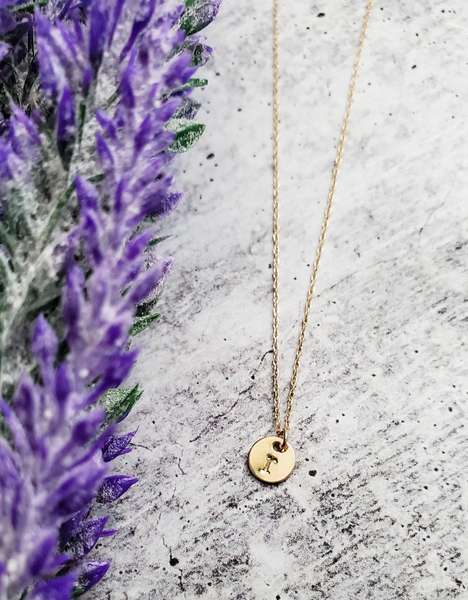 14k Gold Dainty Initial Disc Necklace by Salt and Sparkle