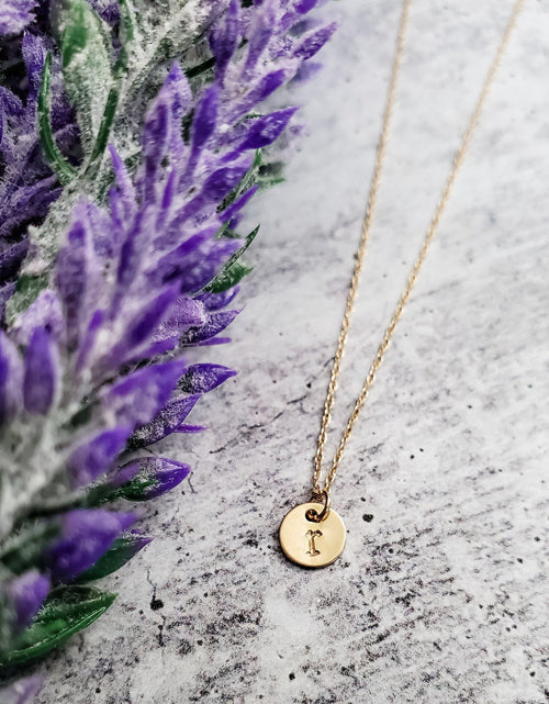 Load image into Gallery viewer, 14k Gold Dainty Initial Disc Necklace by Salt and Sparkle
