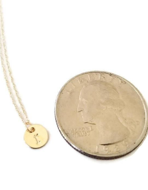 Load image into Gallery viewer, 14k Gold Dainty Initial Disc Necklace by Salt and Sparkle
