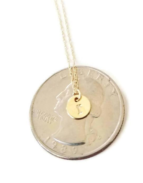 Load image into Gallery viewer, 14k Gold Dainty Initial Disc Necklace by Salt and Sparkle
