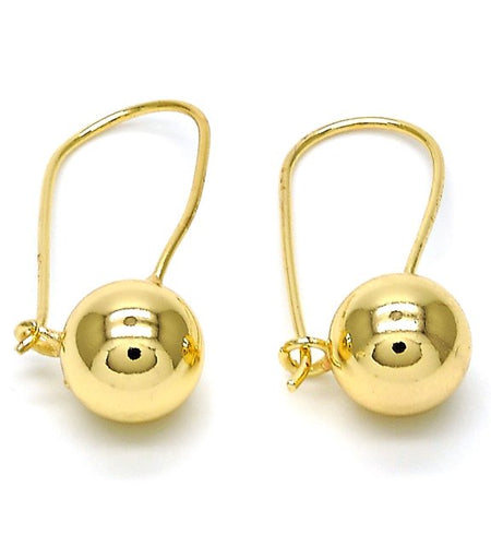 Leverback Earring, Ball Design, Polished Finish, Golden Tone