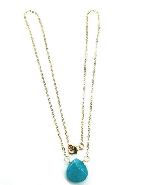 Load image into Gallery viewer, 14kt Gold Filled Aqua Jade Wire Wrap Delicate Gemstone Drop Necklace by Alexa Martha Designs
