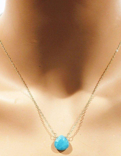 Load image into Gallery viewer, 14kt Gold Filled Aqua Jade Wire Wrap Delicate Gemstone Drop Necklace by Alexa Martha Designs
