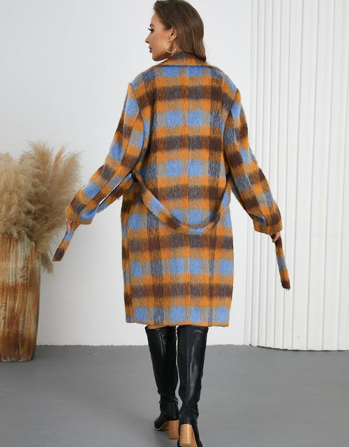 Load image into Gallery viewer, Tied Plaid Collared Neck Coat
