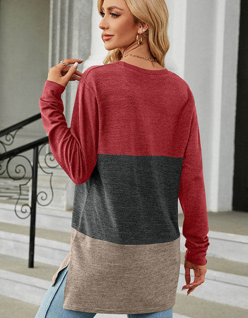 Load image into Gallery viewer, Color Block Round Neck Long Sleeve T-Shirt
