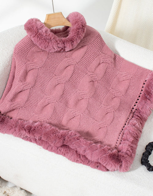 Load image into Gallery viewer, Fuzzy Hem Cable-Knit Poncho
