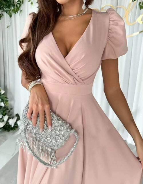 Load image into Gallery viewer, Surplice Puff Sleeve Midi Dress
