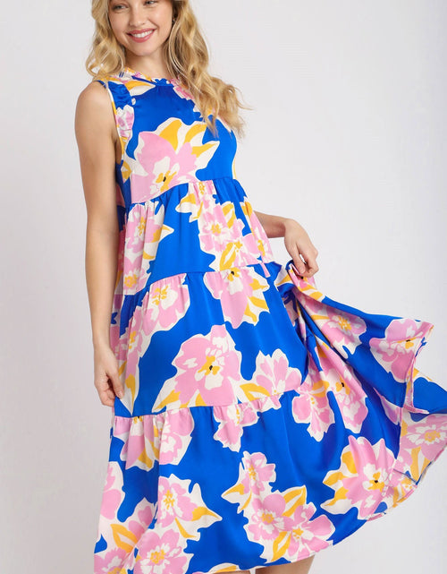 Load image into Gallery viewer, Umgee Full Size Floral Tiered Midi Tank Dress Plus Size
