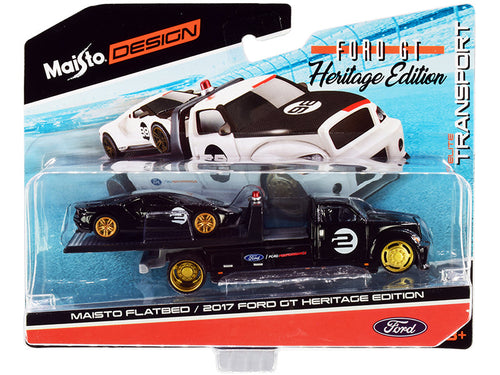 Load image into Gallery viewer, 2017 Ford GT #2 Heritage Edition with Flatbed Truck Black "Elite Transport" Series 1/64 Diecast Model Cars by Maisto
