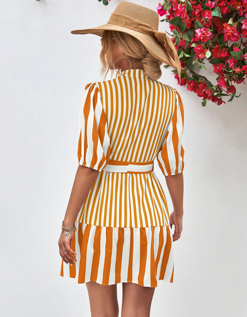 Load image into Gallery viewer, Striped Half Sleeve Tie Waist Mini Dress
