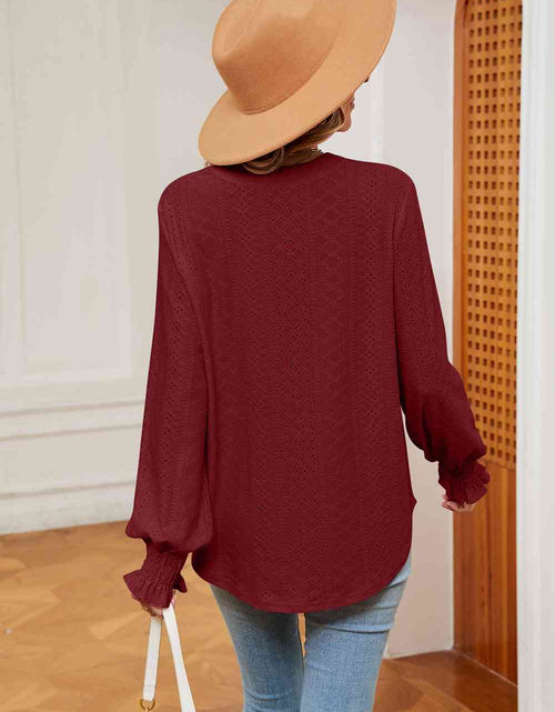 Load image into Gallery viewer, Notched Neck Flounce Sleeve Blouse
