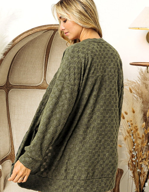 Load image into Gallery viewer, BiBi Checkered Long Sleeve Open Front Cardigan
