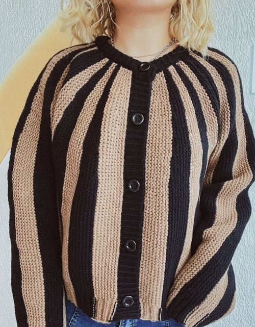 Load image into Gallery viewer, Contrast Stripes Button Down Long Sleeve Cardigan
