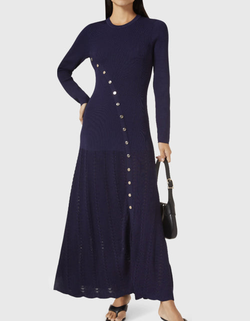 Load image into Gallery viewer, Openwork Round Neck Long Sleeve Sweater Dress
