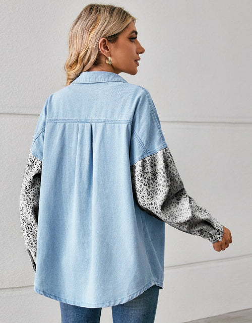 Load image into Gallery viewer, Leopard Button Up Denim Jacket
