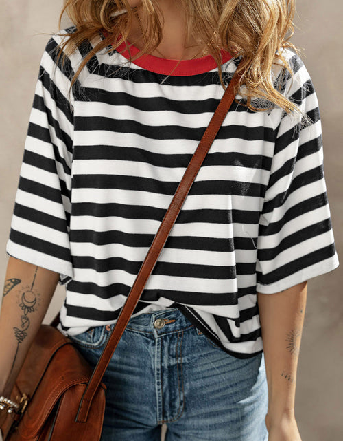 Load image into Gallery viewer, Striped Round Neck Raglan Sleeve T-Shirt
