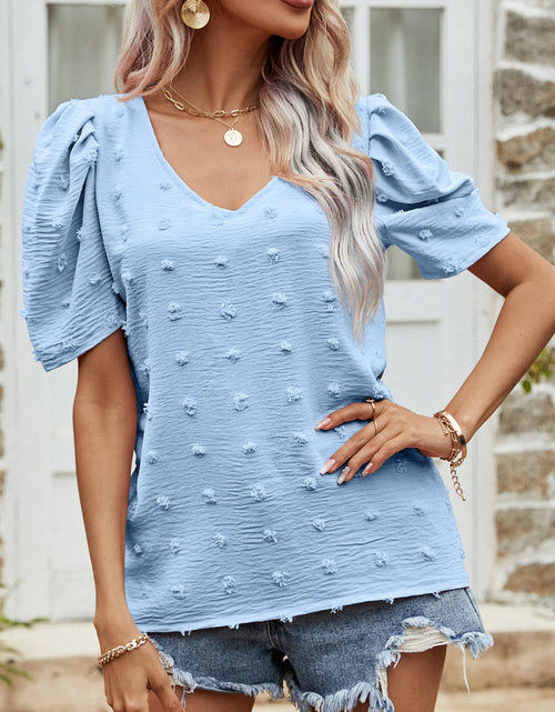 Load image into Gallery viewer, Swiss Dot Short Puff Sleeve Top
