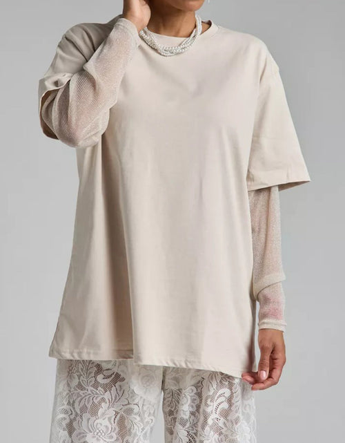 Load image into Gallery viewer, Faux Layered Round Neck Mesh Sleeve Top
