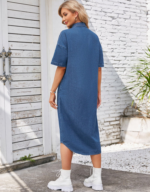 Load image into Gallery viewer, Button Up Dropped Shoulder Denim Dress
