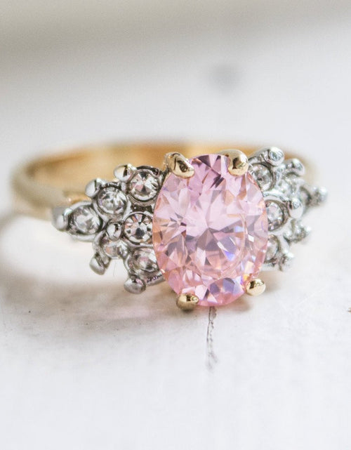 Load image into Gallery viewer, Vintage 1980's Cubic Zirconia Ring with Clear Austrian Crystals 18k Yellow Gold Electroplated by PVD Vintage Jewelry
