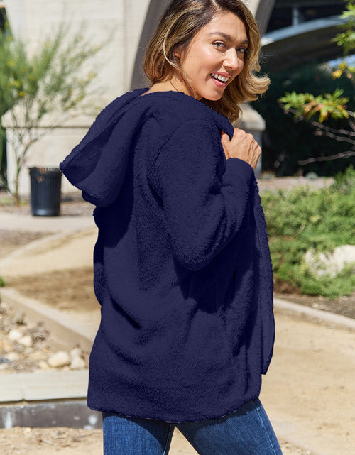 Load image into Gallery viewer, Full Size Teddy Hooded Jacket with Pockets
