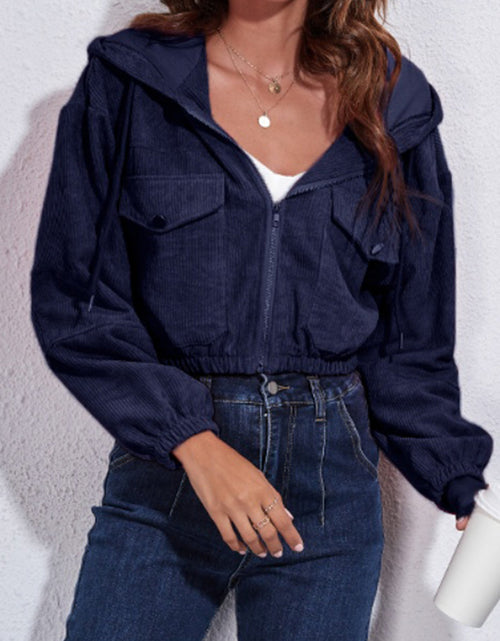Load image into Gallery viewer, Drawstring Hooded Zip Up Jacket with Pockets
