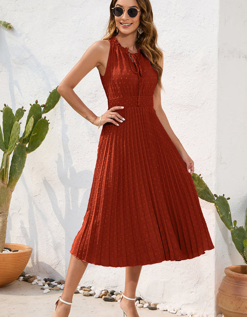 Load image into Gallery viewer, Swiss Dot Tie Neck Sleeveless Dress
