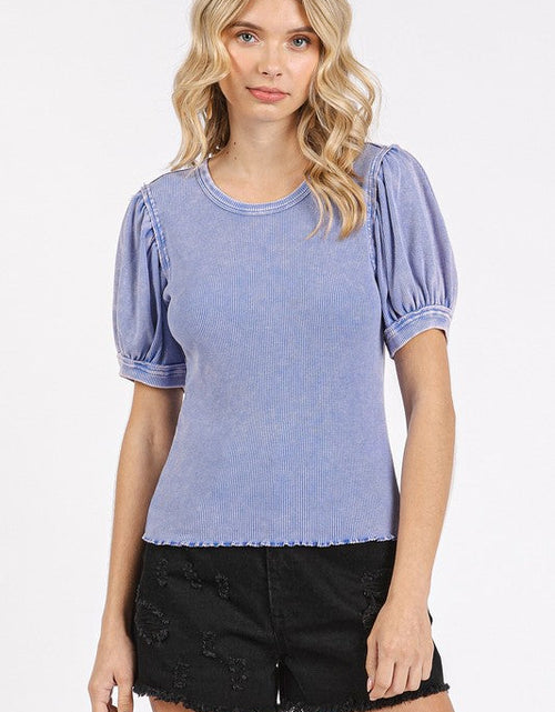 Load image into Gallery viewer, Mittoshop Mineral Wash Puff Sleeve Rib Knit Top
