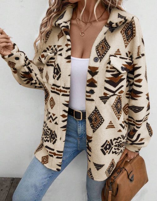Load image into Gallery viewer, Geometric Button Up Dropped Shoulder Jacket
