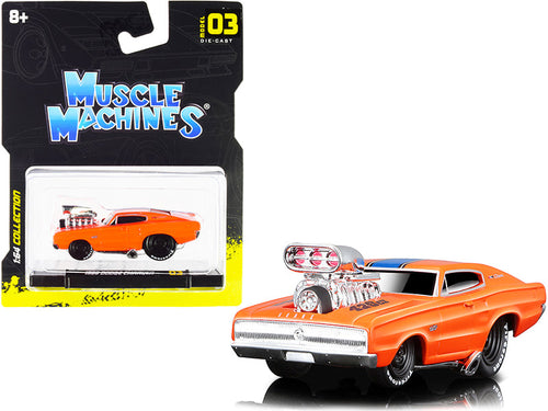 Load image into Gallery viewer, 1966 Dodge Charger 426 C.I. Orange with Blue Stripe 1/64 Diecast Model Car by Muscle Machines
