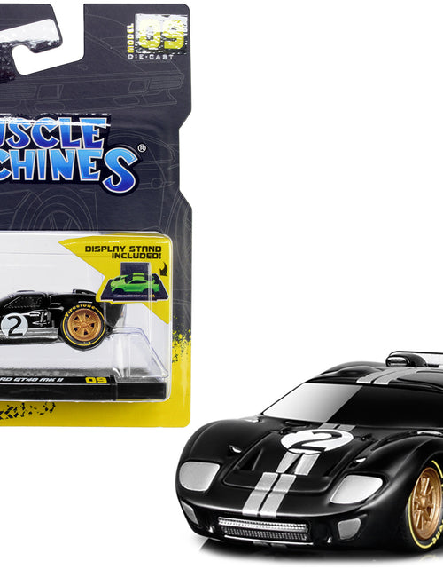 Load image into Gallery viewer, 1966 Ford GT40 MKII #2 Black with Silver Stripes and Gold Wheels 1/64 Diecast Model Car by Muscle Machines
