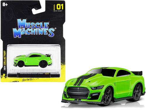Load image into Gallery viewer, 2020 Ford Mustang Shelby GT500 Bright Green with Black Stripes 1/64 Diecast Model Car by Muscle Machines
