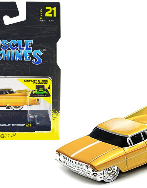 Load image into Gallery viewer, Gene Winfield’s 1961 Cadillac Maybelline Yellow Metallic with White Stripes 1/64 Diecast Model Car by Muscle Machines
