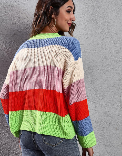 Load image into Gallery viewer, Color Block Button-Down Dropped Shoulder Cardigan
