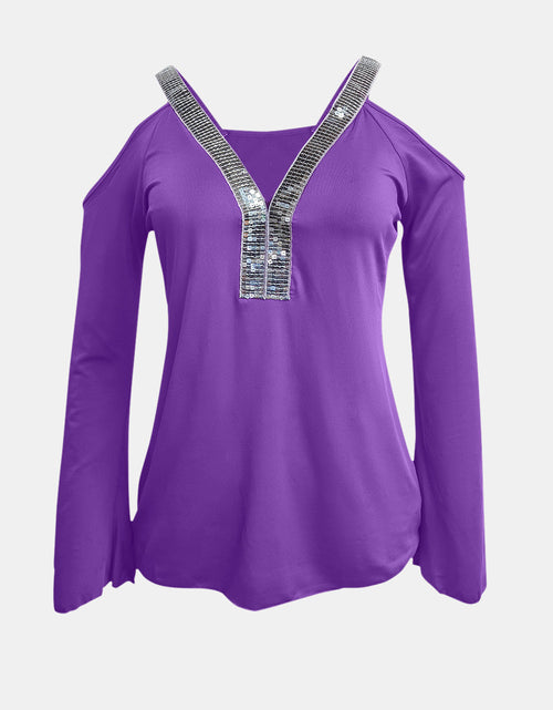 Load image into Gallery viewer, Sequin V-Neck Cold Shoulder Top
