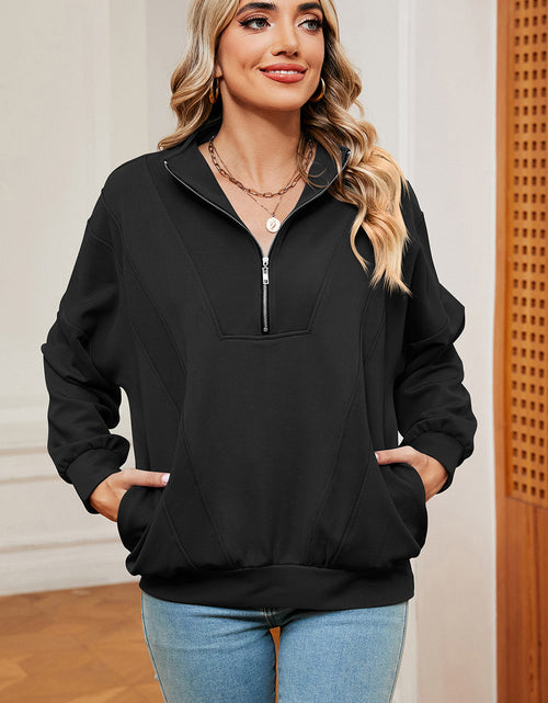 Load image into Gallery viewer, Half Zip Dropped Shoulder Sweatshirt
