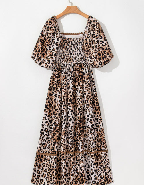 Load image into Gallery viewer, Leopard Square Neck Puff Sleeve Maxi Dress
