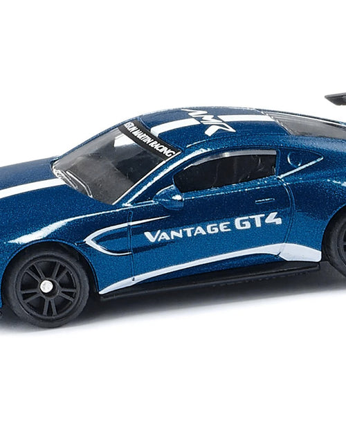 Load image into Gallery viewer, Aston Martin Vantage GT4 Blue Metallic with White Stripes Diecast Model Car by Siku
