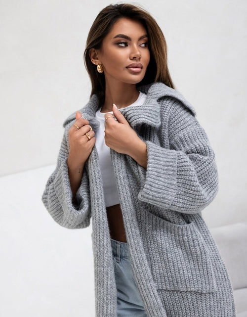 Load image into Gallery viewer, Pocketed Collared Neck Dropped Shoulder Cardigan
