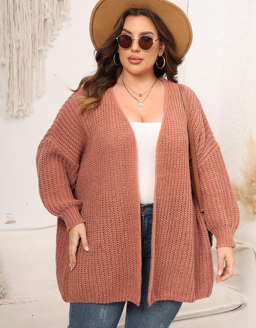 Load image into Gallery viewer, Plus Size Open Front Dropped Shoulder Knit Cardigan
