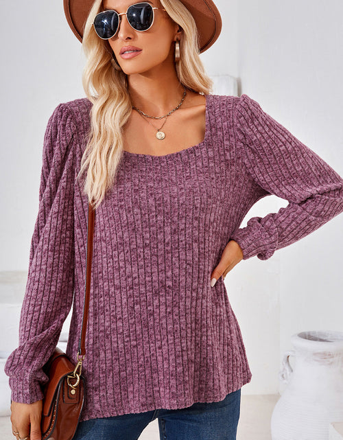 Load image into Gallery viewer, Ribbed Square Neck Long Sleeve T-Shirt
