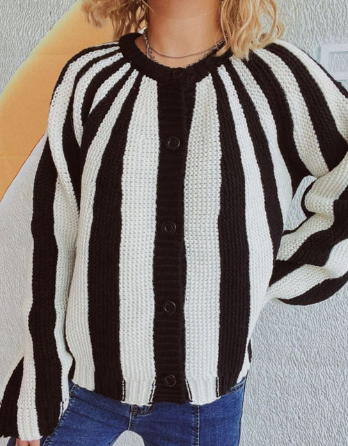 Load image into Gallery viewer, Contrast Stripes Button Down Long Sleeve Cardigan
